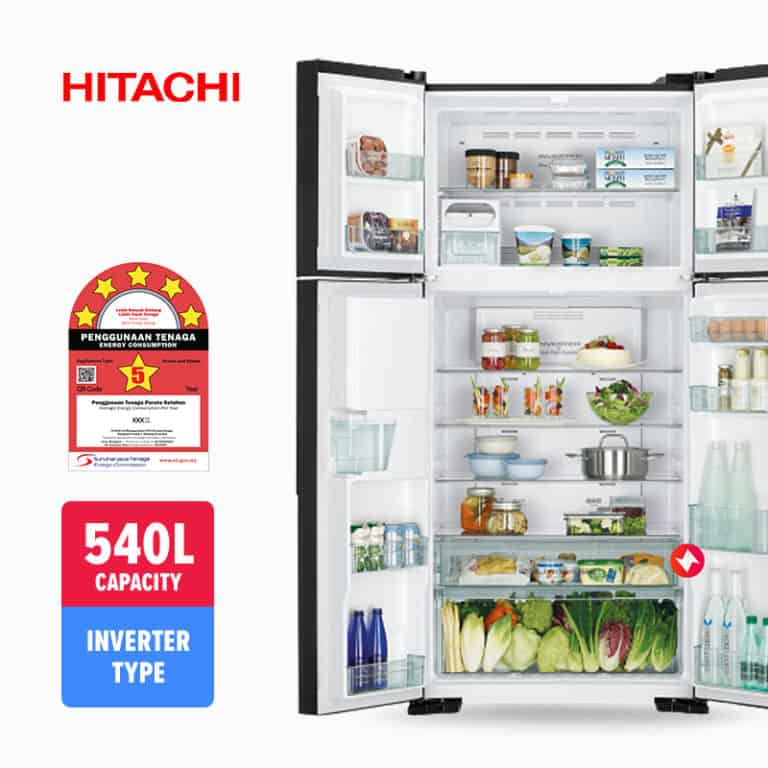 Hitachi Big French 4 Door Refrigerator R-W720P7M-GBK (540L)-2