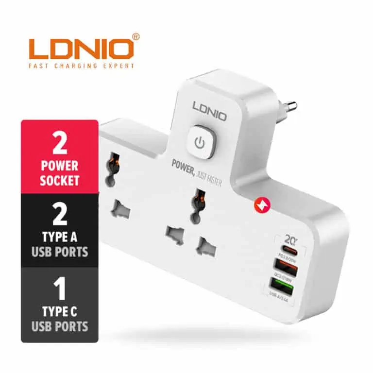 LDNIO SC2311 2 Universal Port + 3 Port USB 20W PD & QC3.0 Power Socket