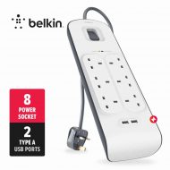 Belkin Surge Protection Power Extension (8 Socket, 2 USB-A)