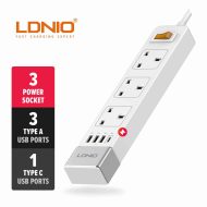 LDNIO SK3467 Extension Plug (3 Socket, 3 USB-A, 1 USB-C)